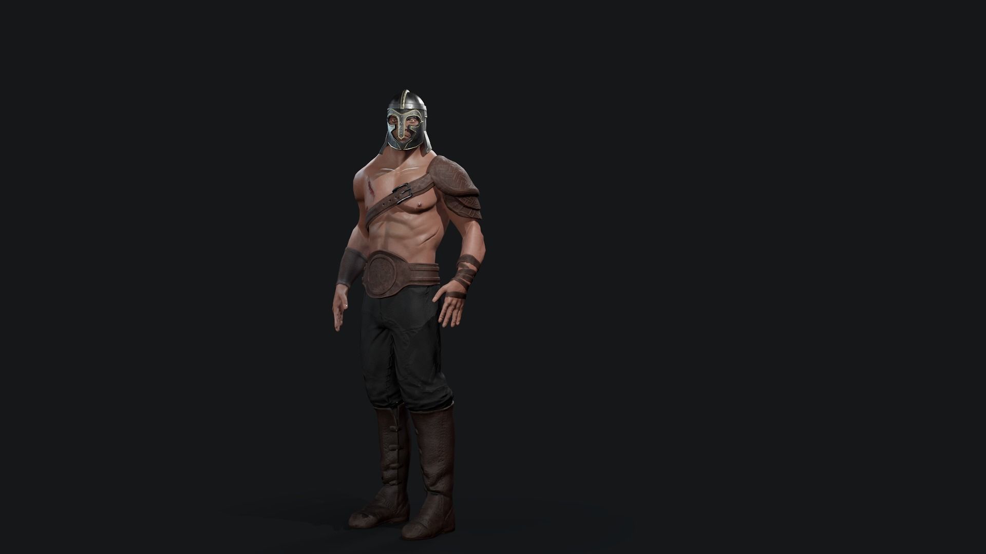 Viking spartan holding shield and shield Low-poly 3D model_3