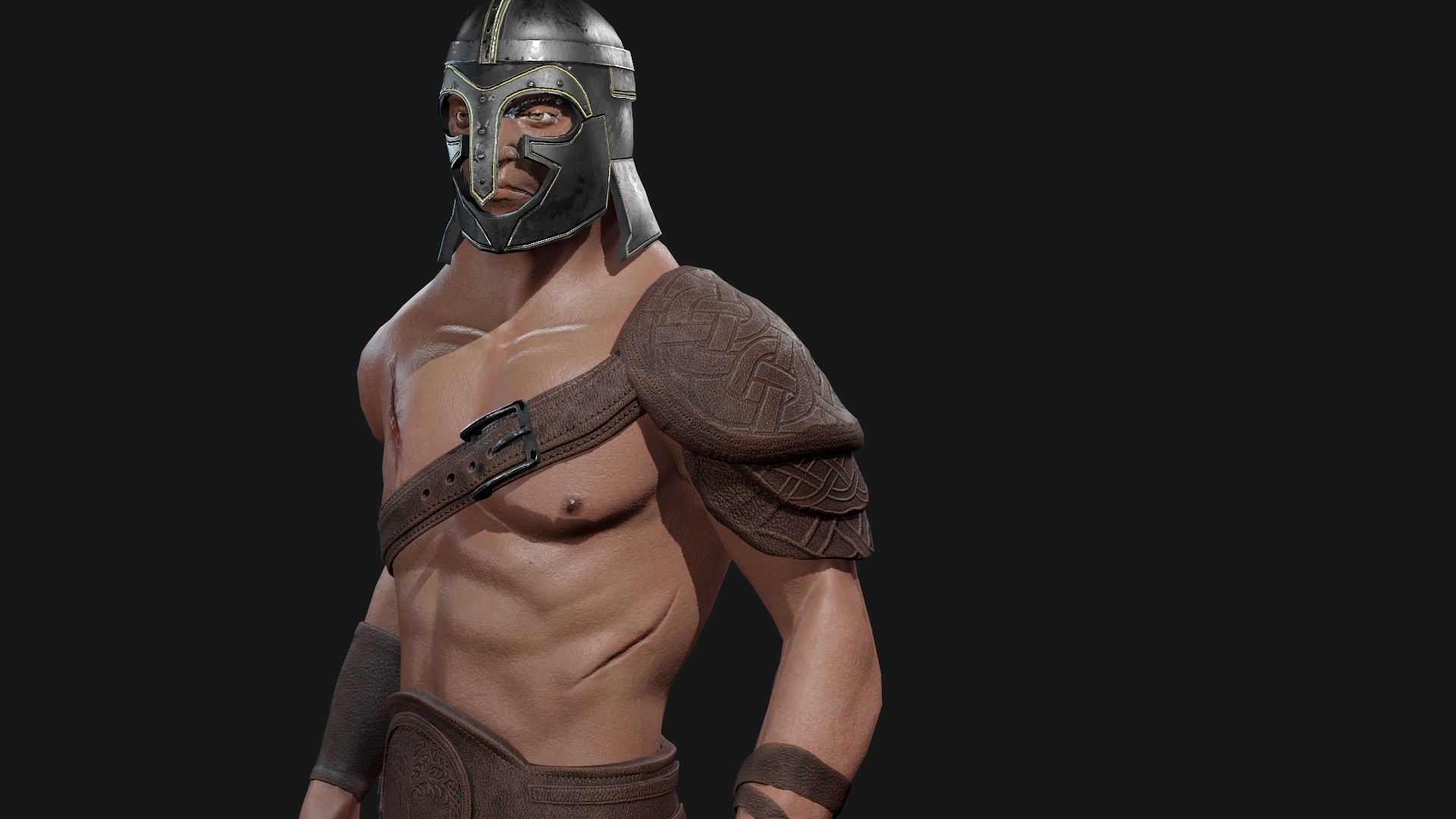 Viking spartan holding shield and shield Low-poly 3D model_4