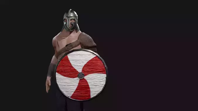 Viking spartan holding shield and shield Low-poly 3D model