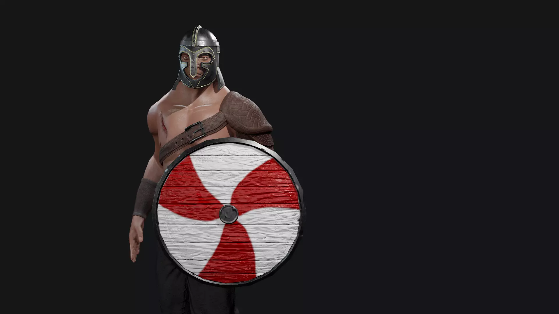 Viking spartan holding shield and shield Low-poly 3D model_0