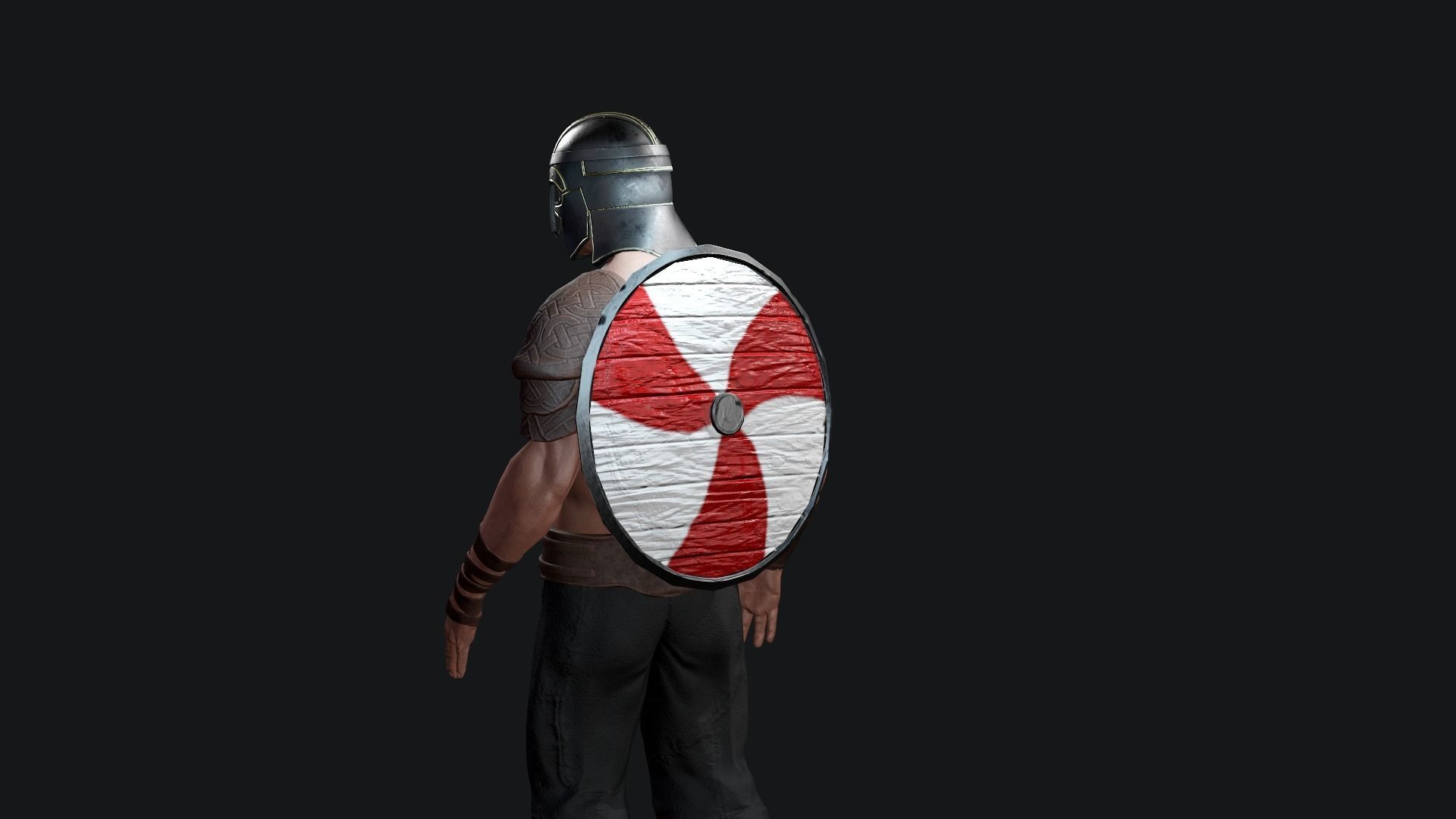 Viking spartan holding shield and shield Low-poly 3D model_1