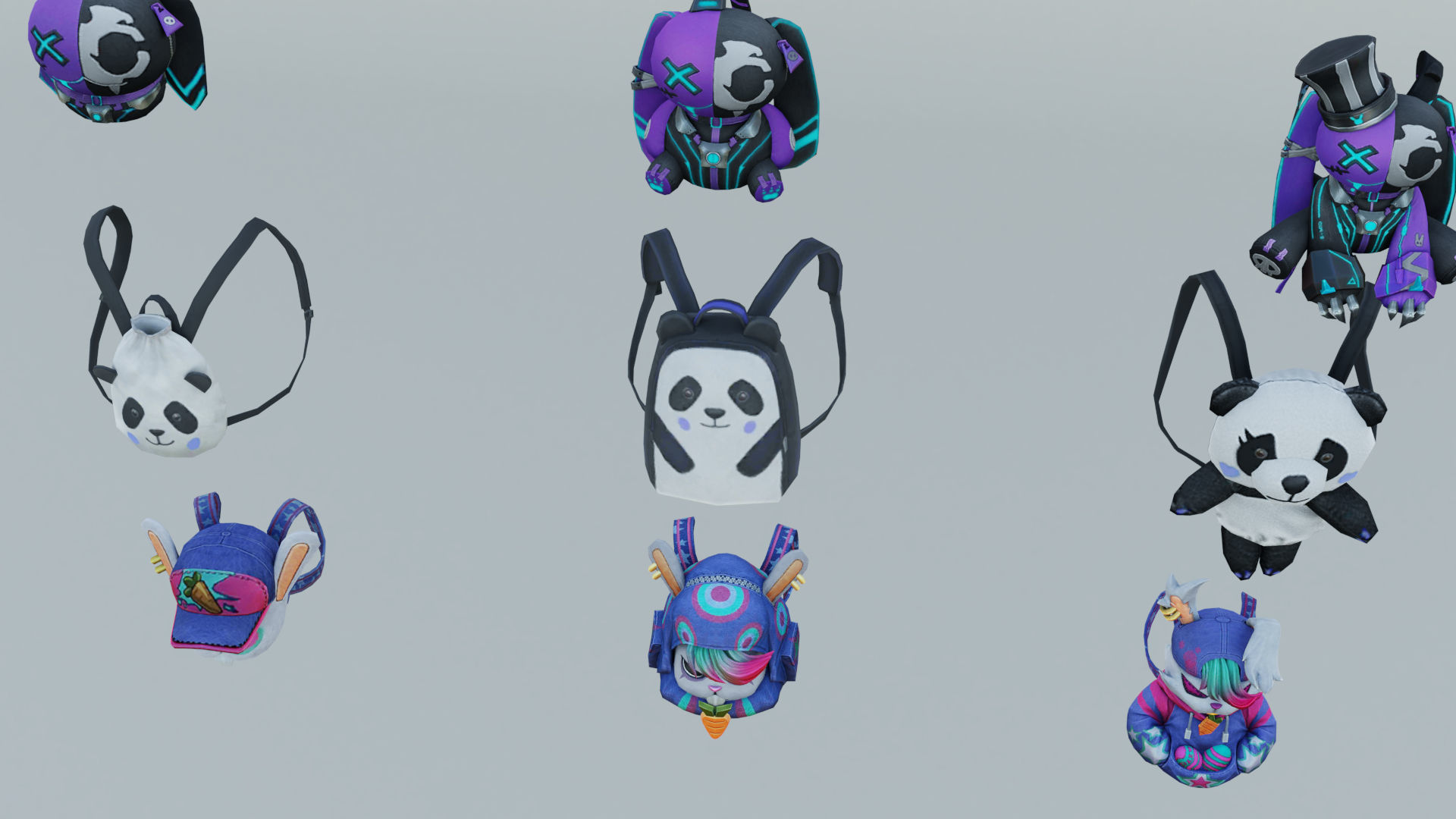 bag 9x Bunny Sidekick Dacning Panda Tophat Bunny 3D model_5