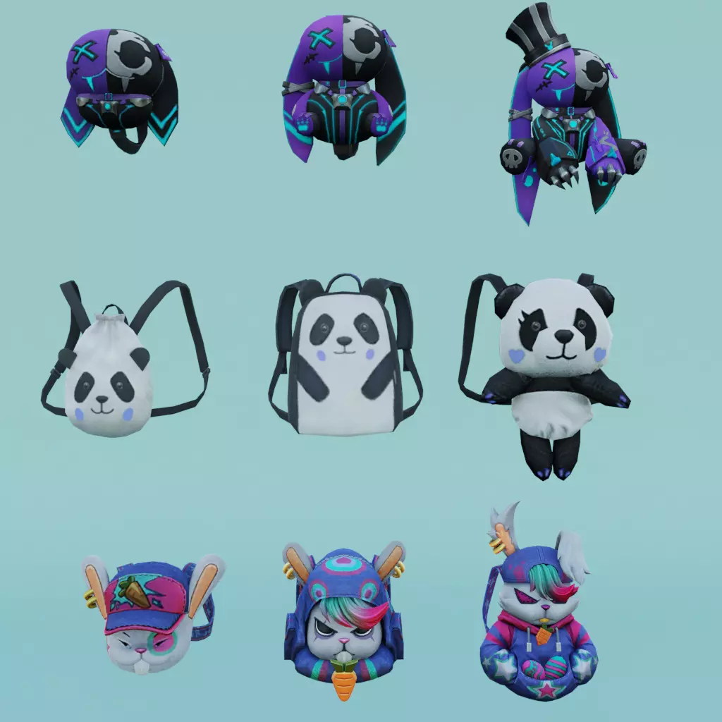 bag 9x Bunny Sidekick Dacning Panda Tophat Bunny 3D model_0
