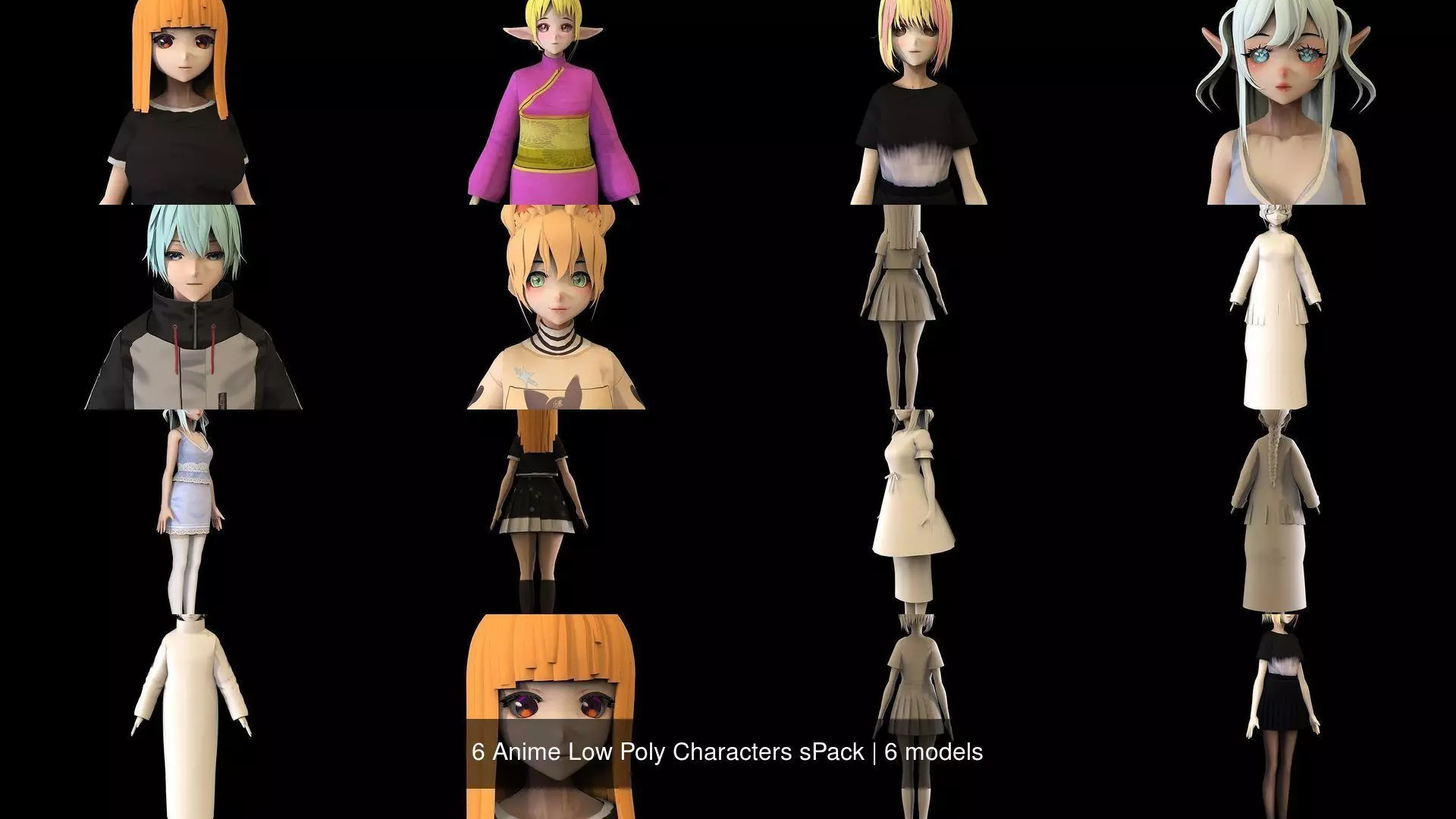 6 Anime Low Poly Characters sPack 3D Model Collection_1