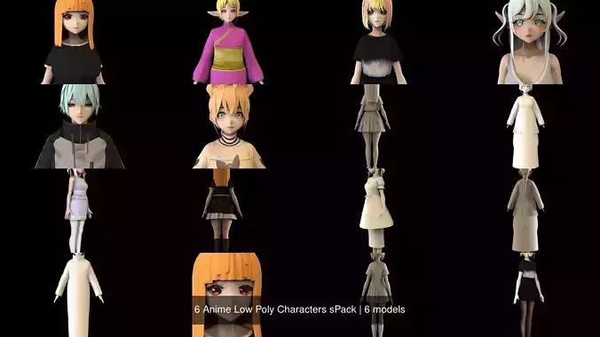 6 Anime Low Poly Characters sPack