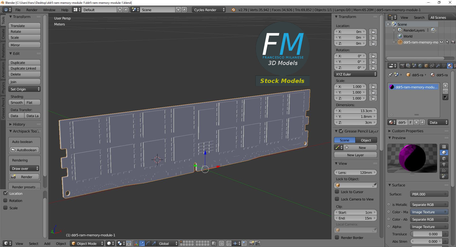 DDR5 RAM memory module 1 3D model_9