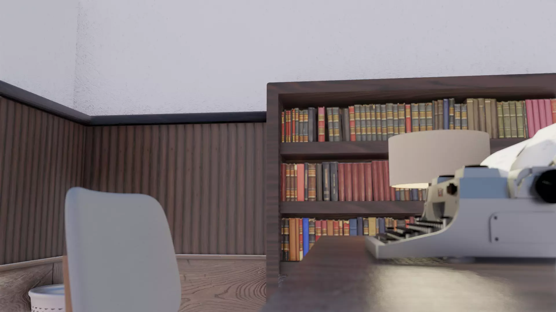 Escritory office with typewriter and bookshelves 3D model
