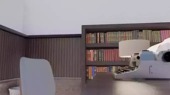 Escritory office with typewriter and bookshelves