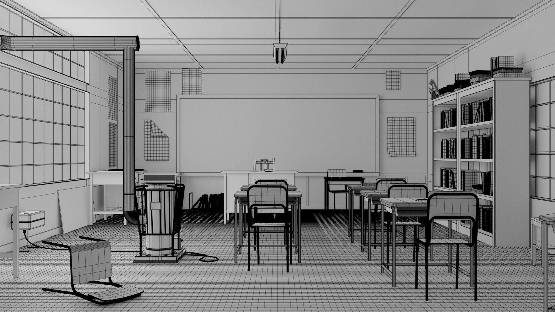 Japanese Classroom 3d Scene 3D model_6