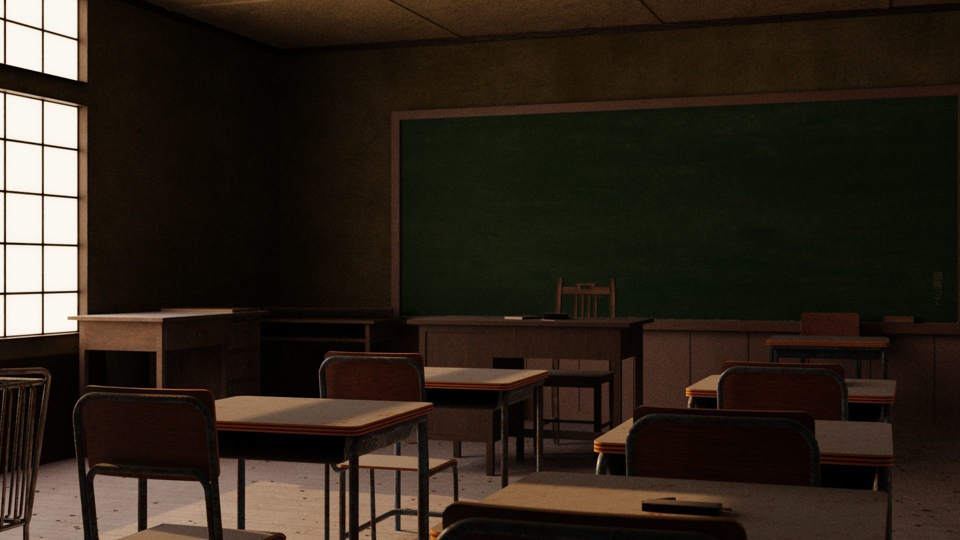 Japanese Classroom 3d Scene 3D model_5