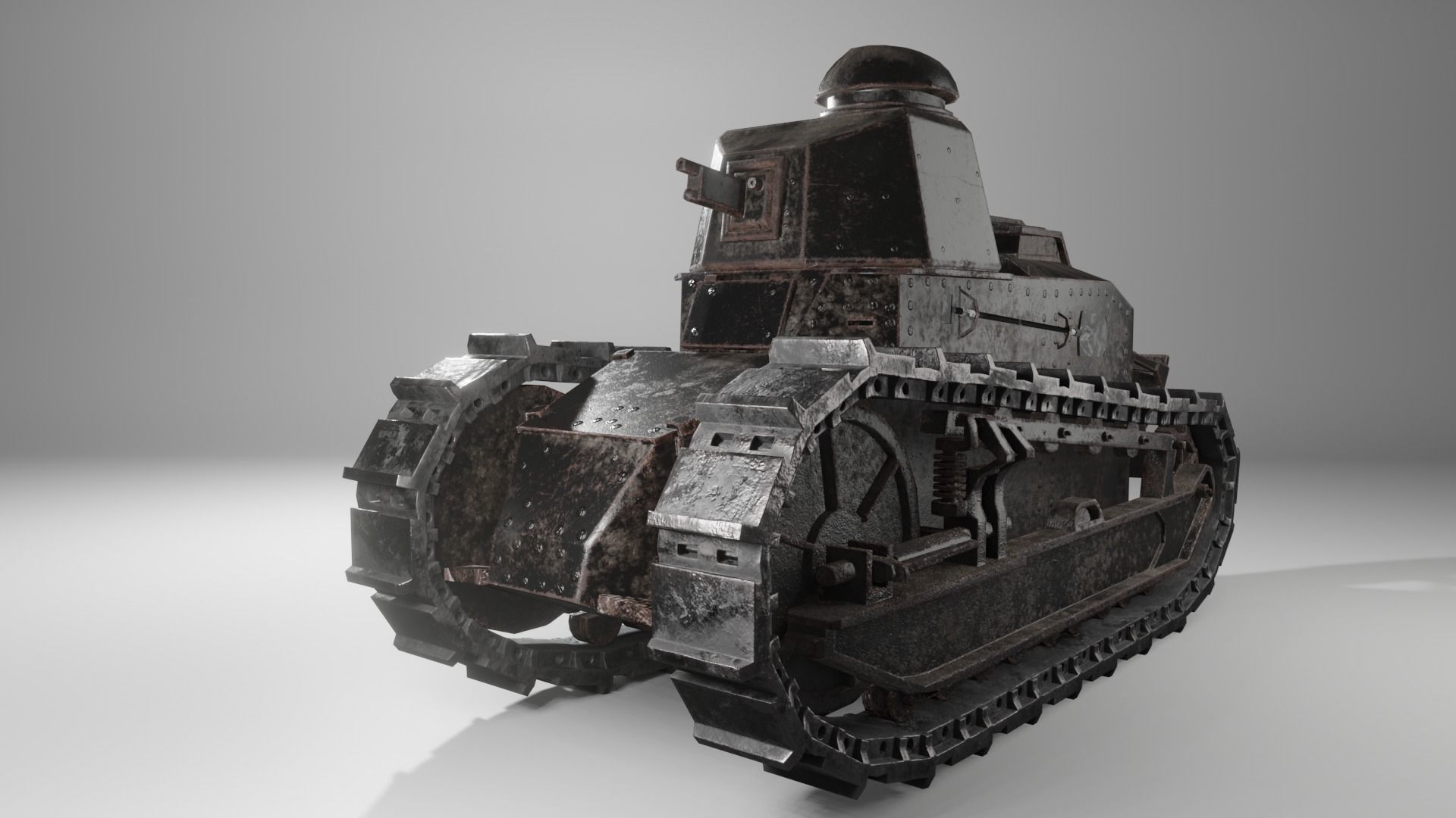 FT-17 Renault light tank low poly game ready 4K PBR textures Low-poly 3D model_6