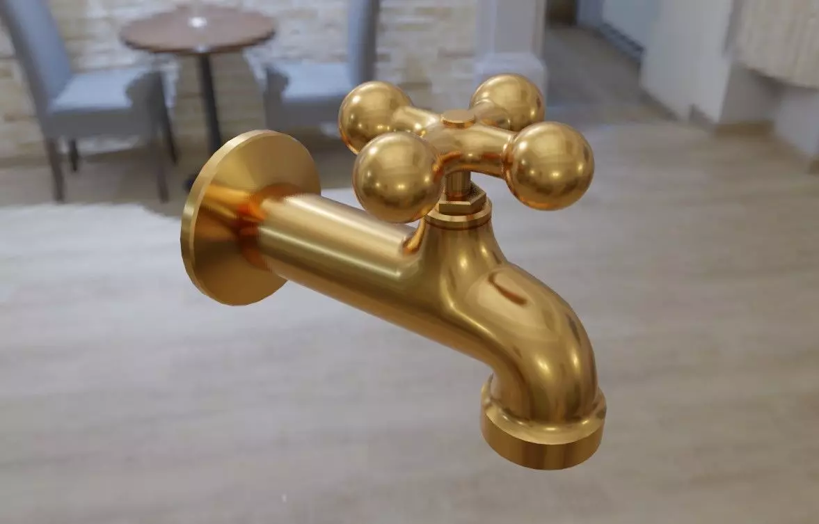 Faucet Extern - Golden - Torneira Low-poly 3D model