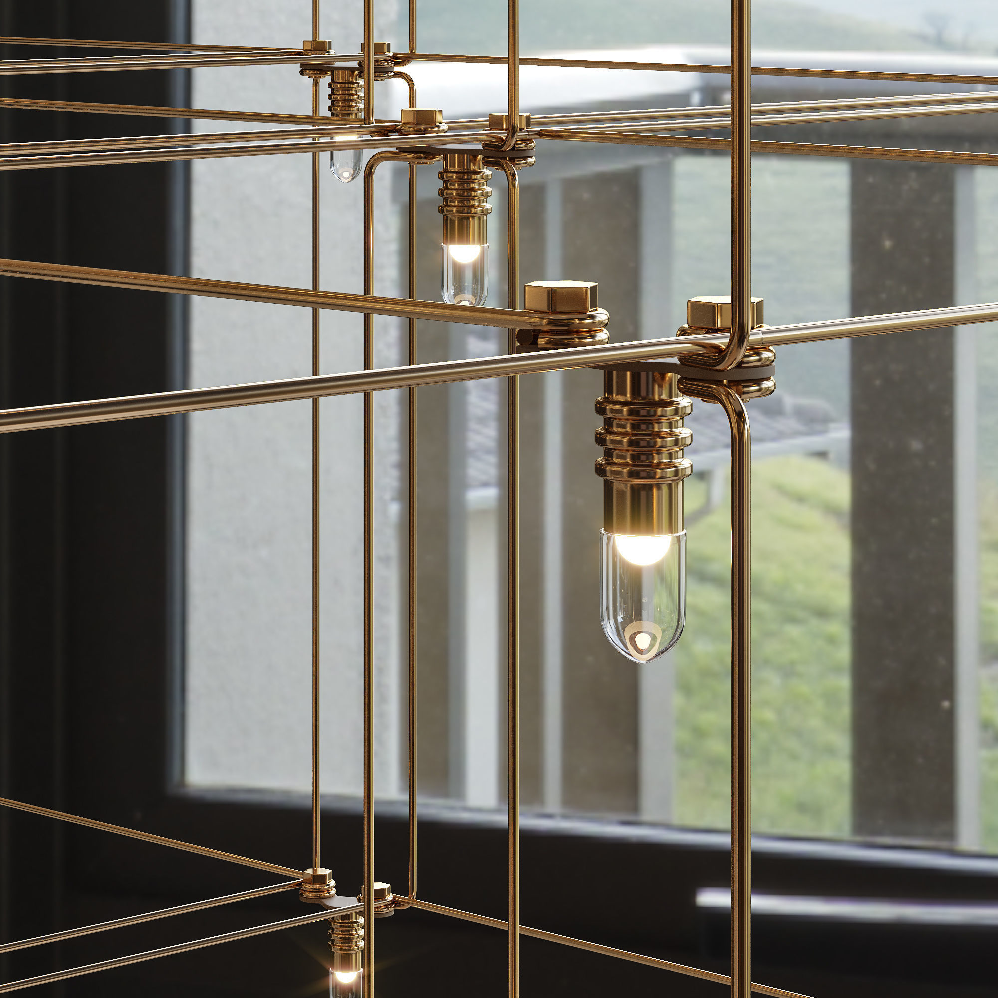 Quasar Universe Square Triple Suspension Lamp 1250 mm 3D model_1