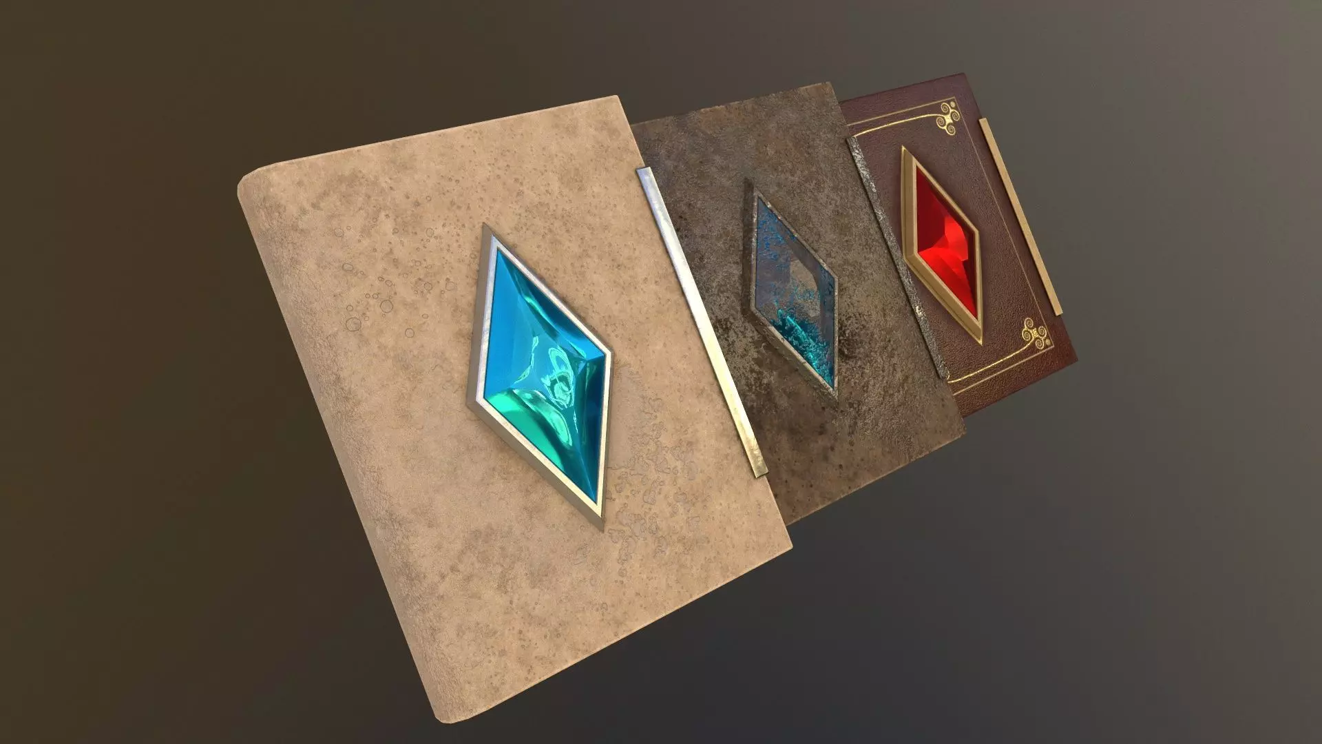Book with crystal in three versions Low-poly 3D model_0