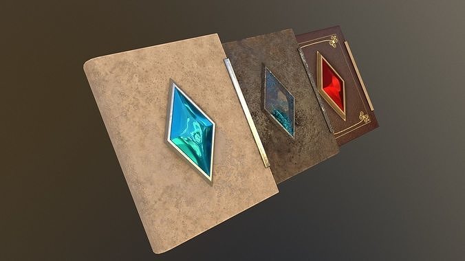 Book with crystal in three versions Low-poly 3D model