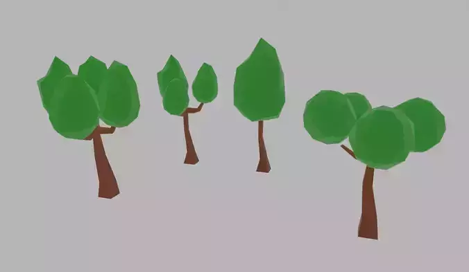 Low poly tree set polygonal