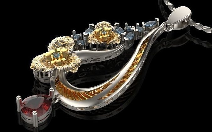 Gold fashion flower pendant 3D print model
