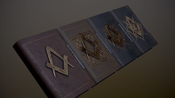 Book with the sign of the Freemason in four versions Low-poly 3D model