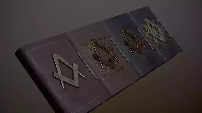 Book with the sign of the Freemason in four versions Low-poly 3D model