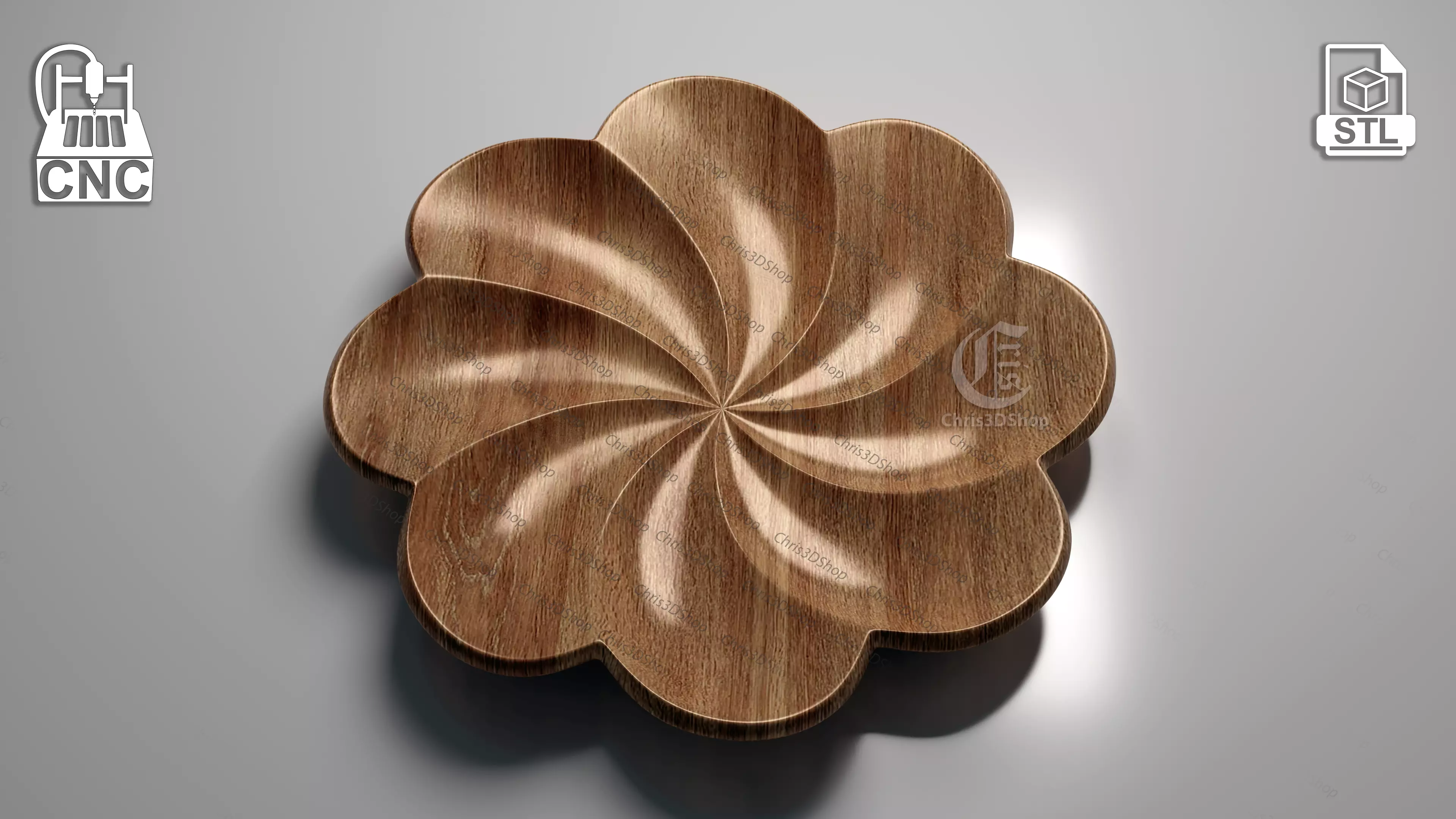 Flower Tray  Plate V4 - 3D STL Model for CNC Routers 3D model_0