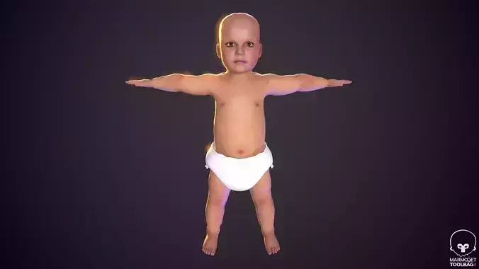 Baby T Pose  Quad Mesh game ready pbr Lowpoly Low-poly 3D model