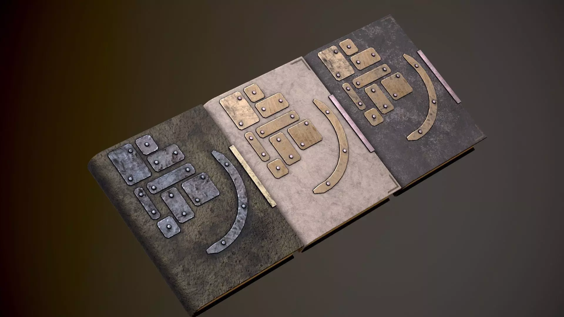Old book with iron plates in three versions Low-poly 3D model_0