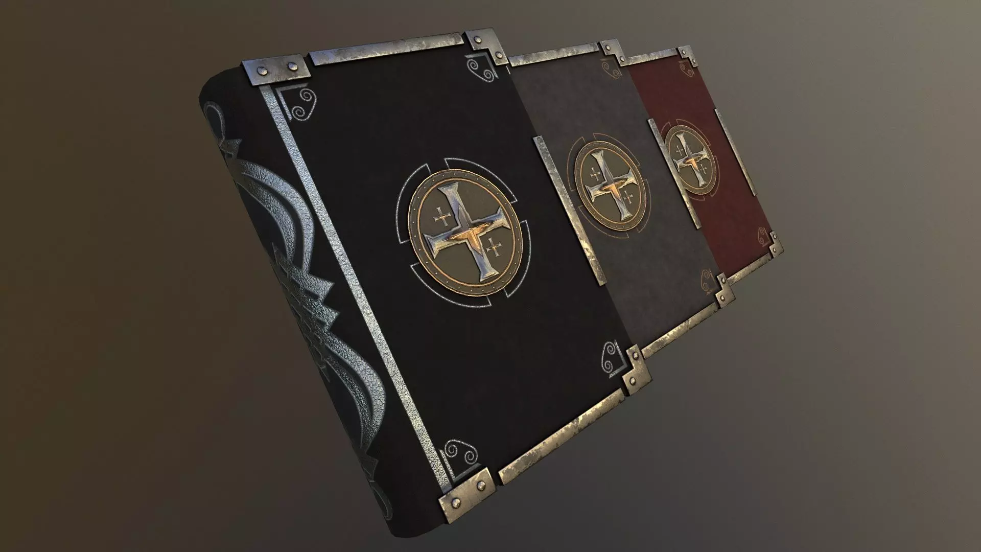 Book with a cross-shaped icon in three versions Low-poly 3D model_0