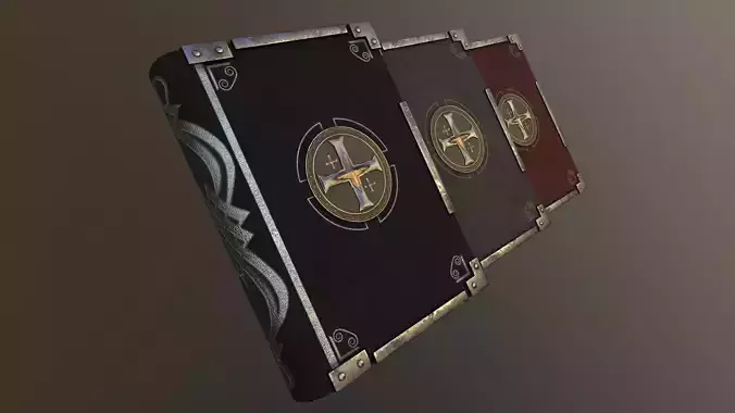 Book with a cross-shaped icon in three versions Low-poly 3D model