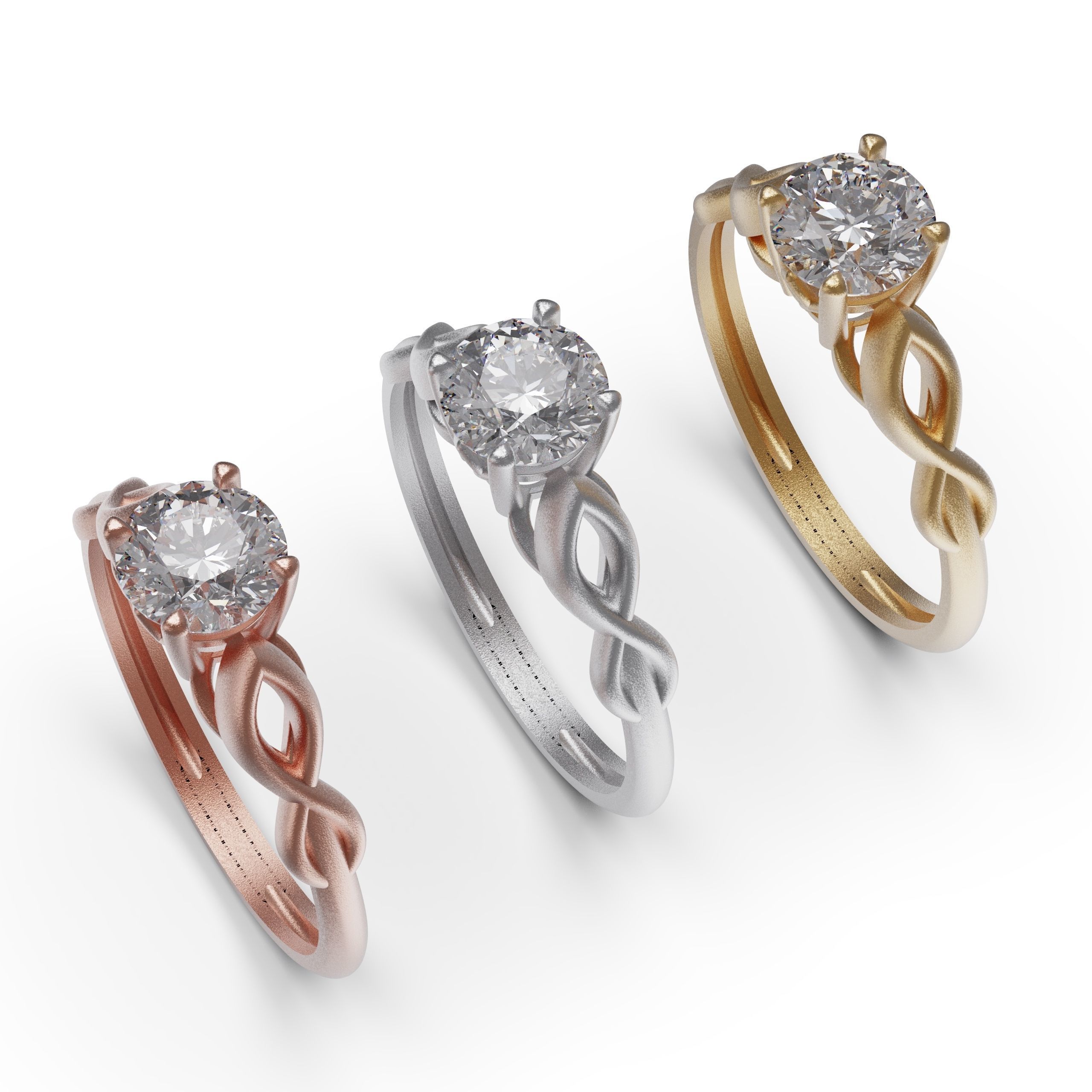 solitiare engagement ring in rose gold 3D print model_1