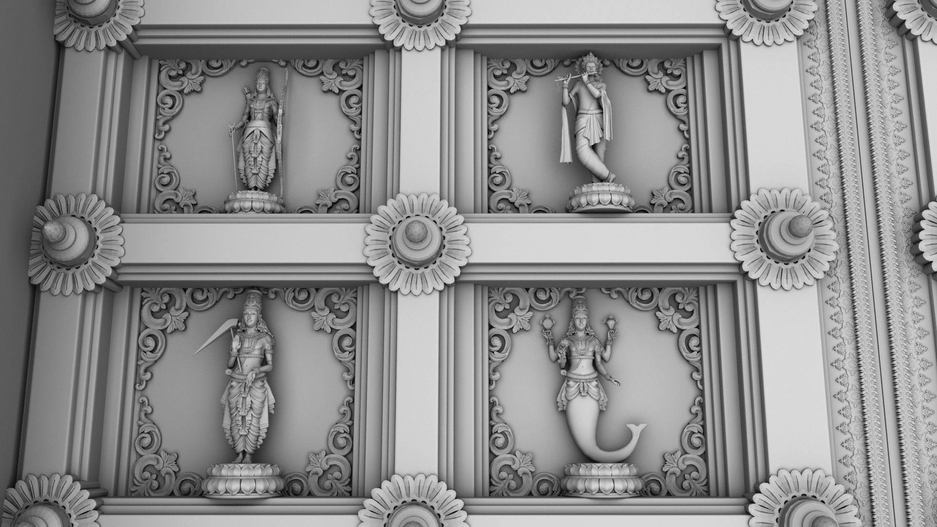 dasavathar vishnu traditional temple door 3D model_10