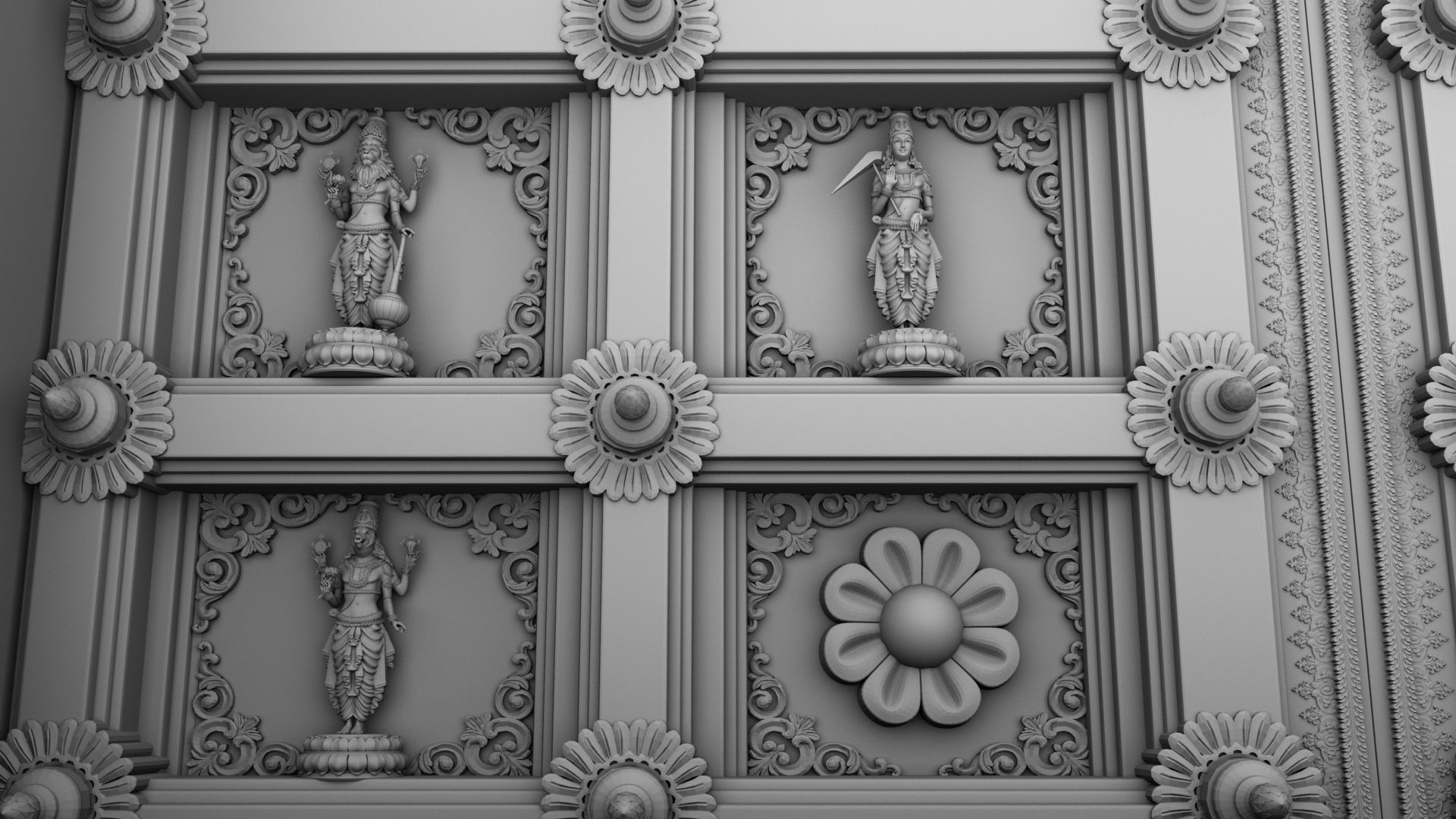 dasavathar vishnu traditional temple door 3D model_12