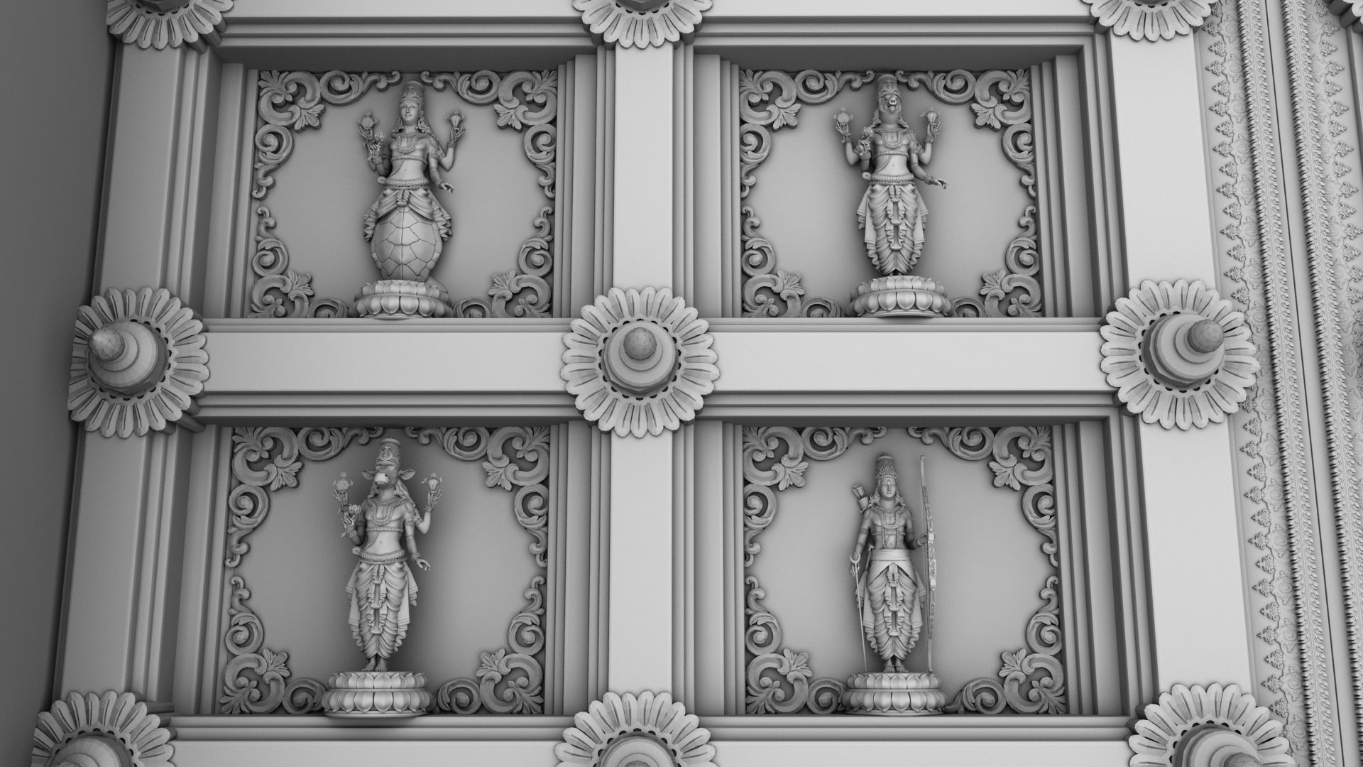 dasavathar vishnu traditional temple door 3D model_11