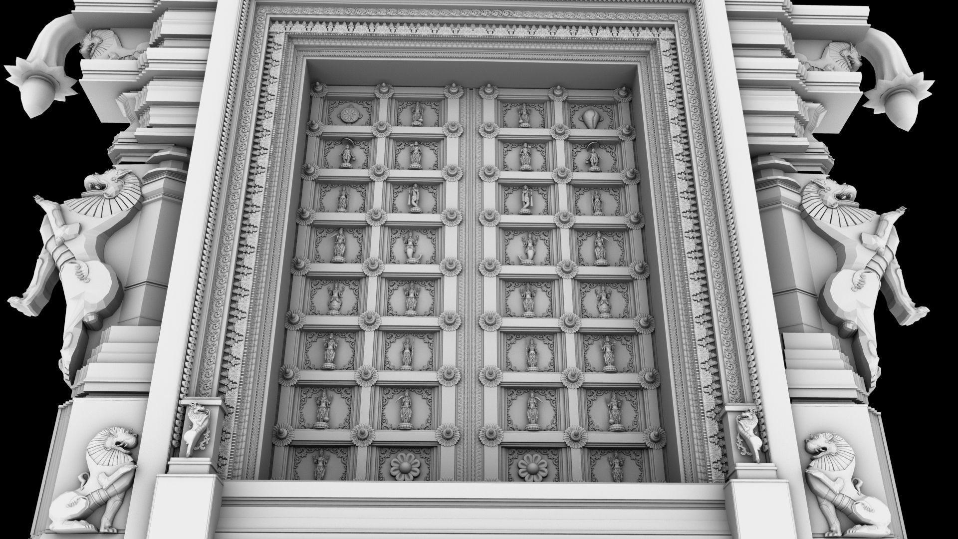 dasavathar vishnu traditional temple door 3D model_8