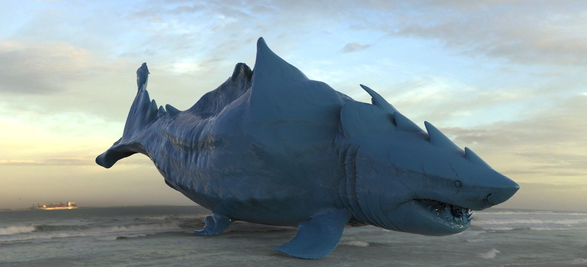Megalodon Shark  Queen Hybrid Fantasy UVs 3D model_3