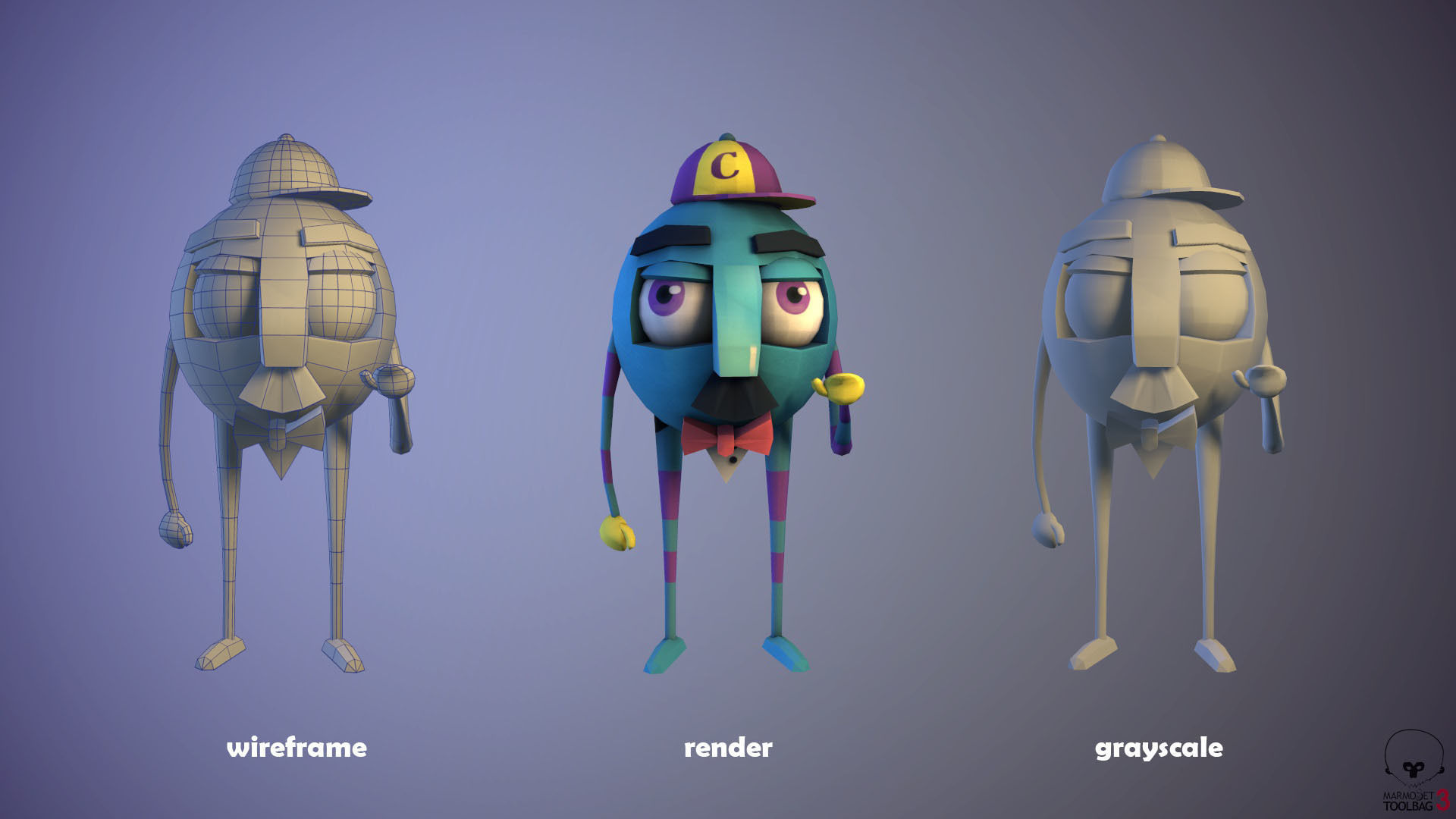 3d low poly character cartoon wearing hat Low-poly 3D model_1