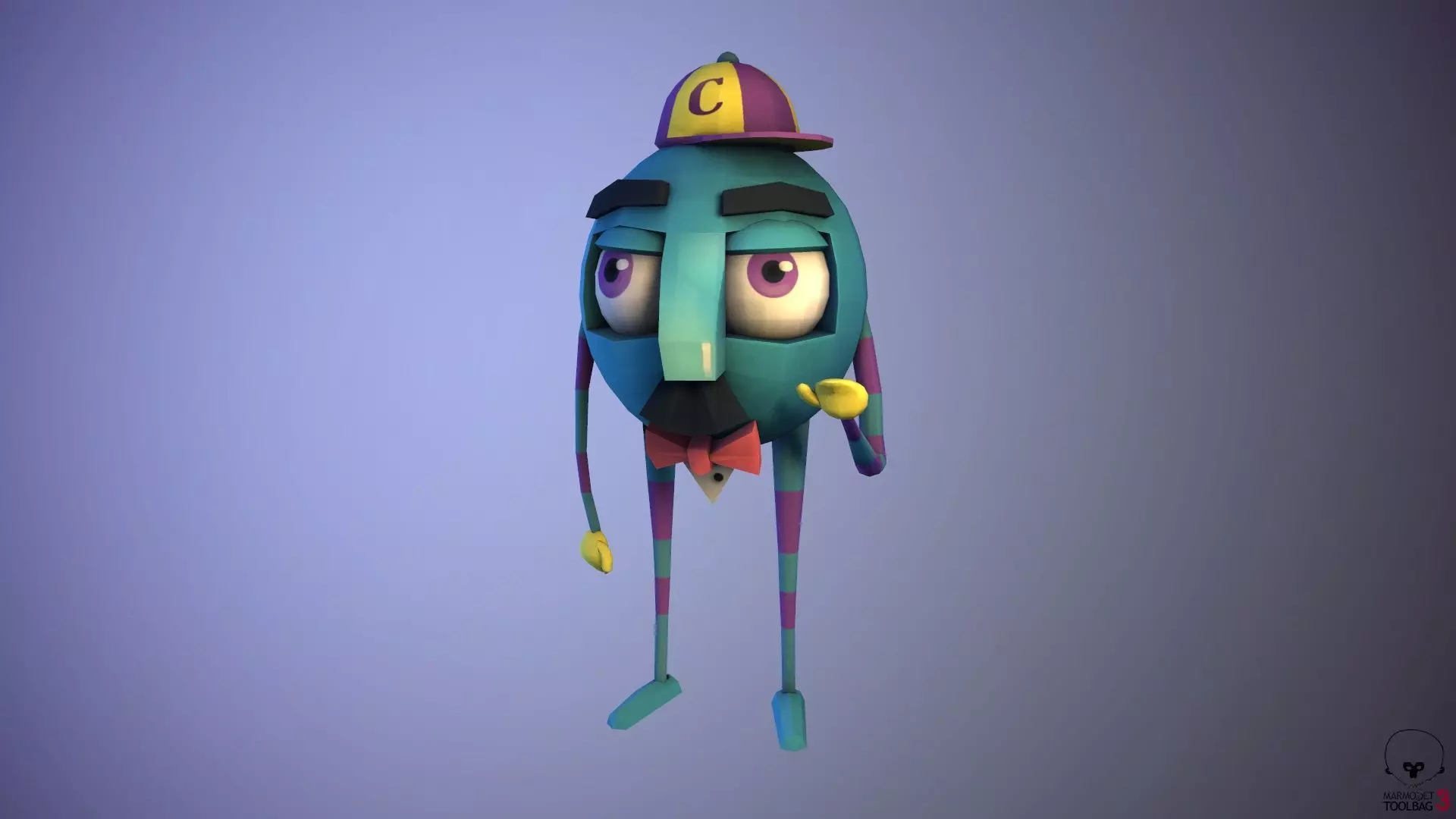 3d low poly character cartoon wearing hat Low-poly 3D model_0