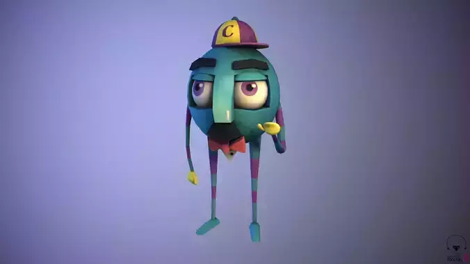 3d low poly character cartoon wearing hat