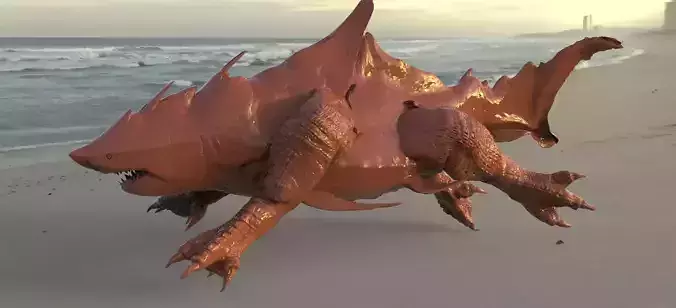 Megalodon Dragon spiked Hybrid with UVs 3D