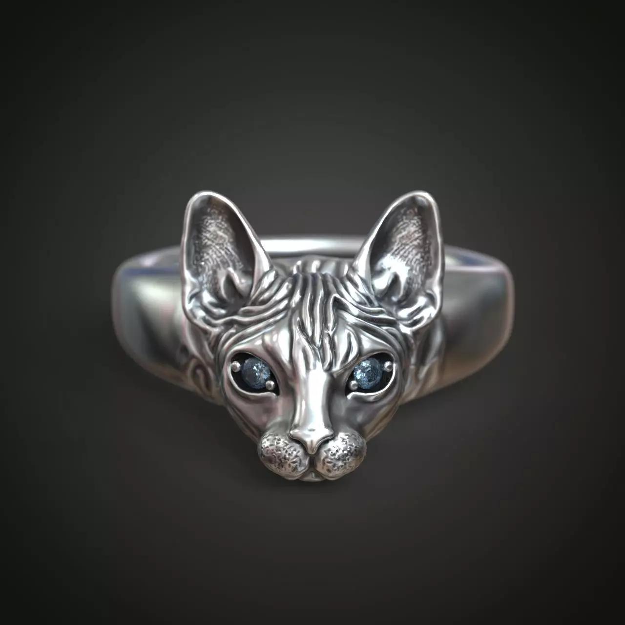 Sphynx cat ring gems in eyes 3D print model