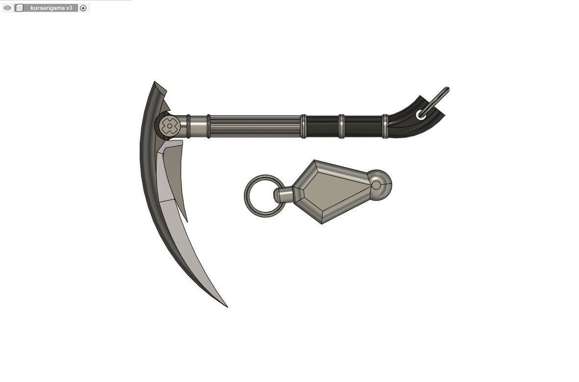 The Kusari-Gama axe with metal handle 3D print model_1