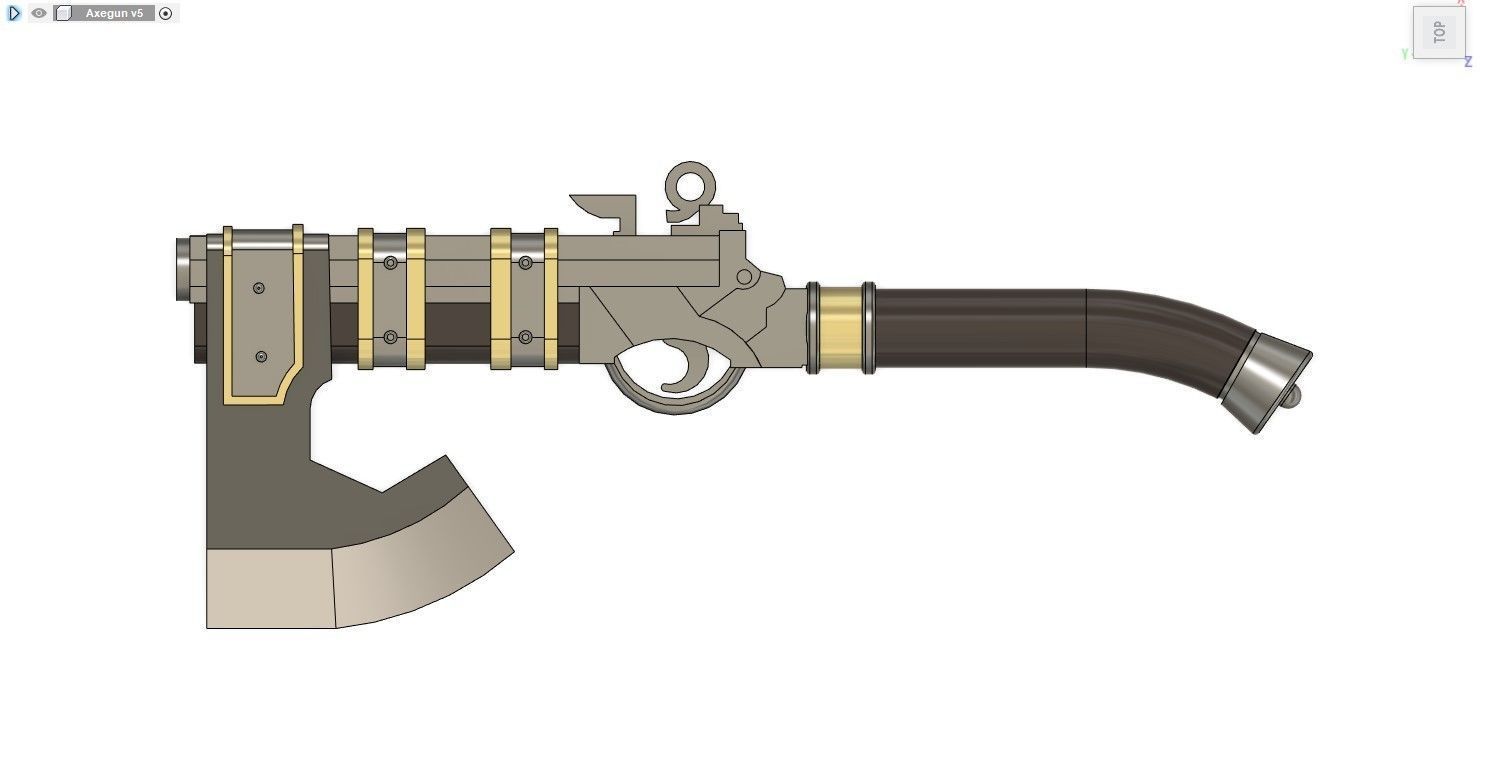 AxeGun axe 3D print model_1