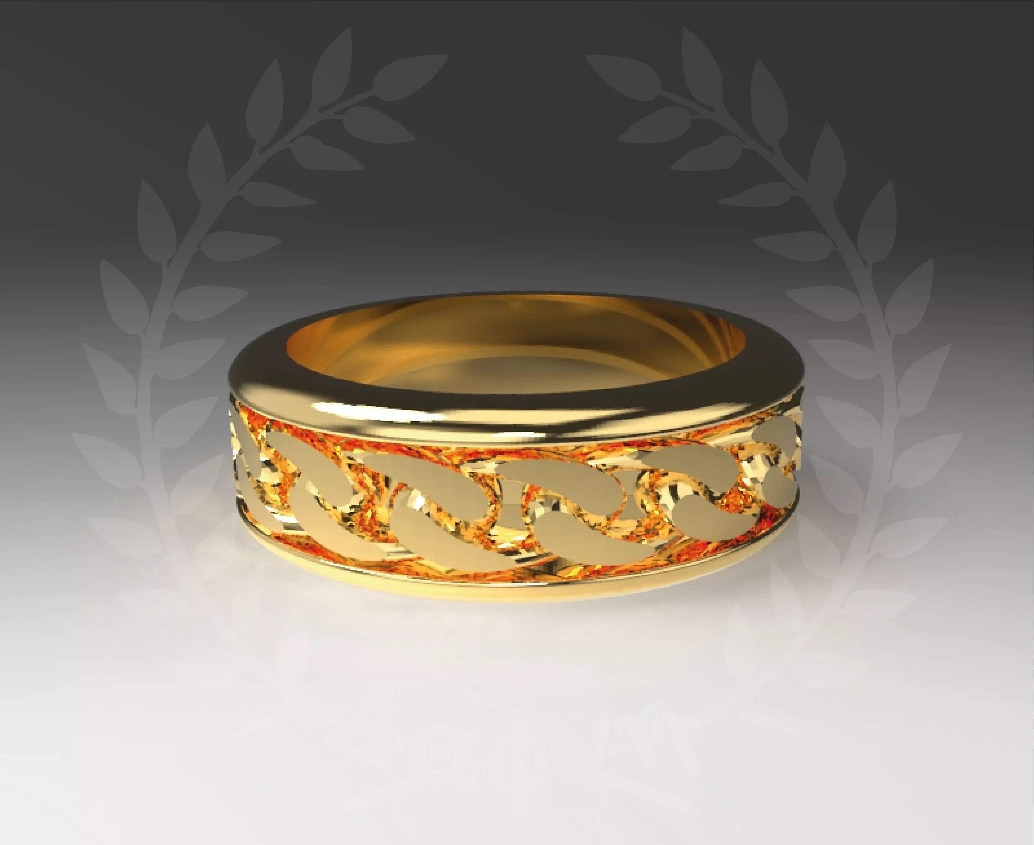 Cuban Chain Gold Ring 3D print model_0