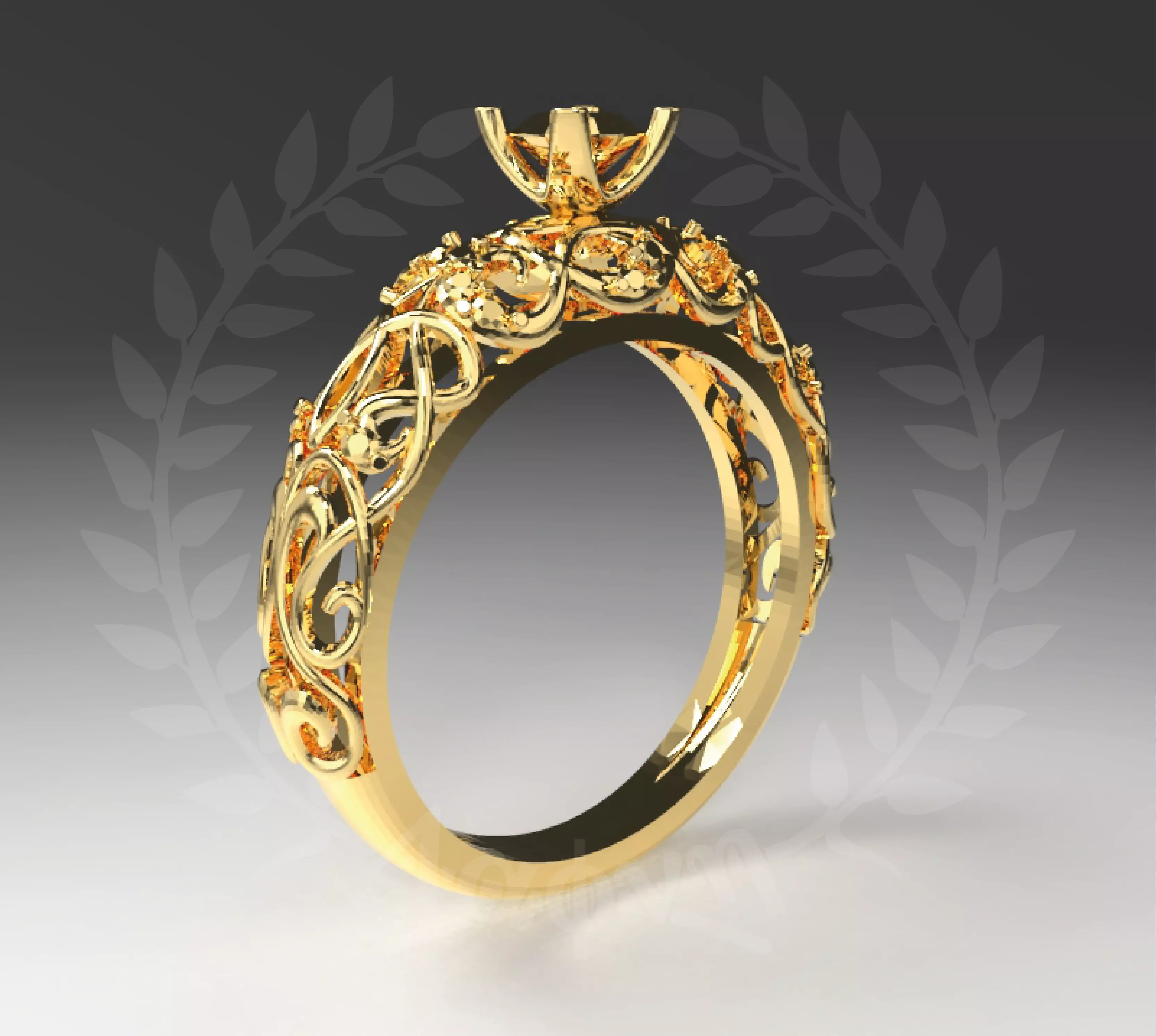 Vintage Flourish Engagement Ring 3D print model