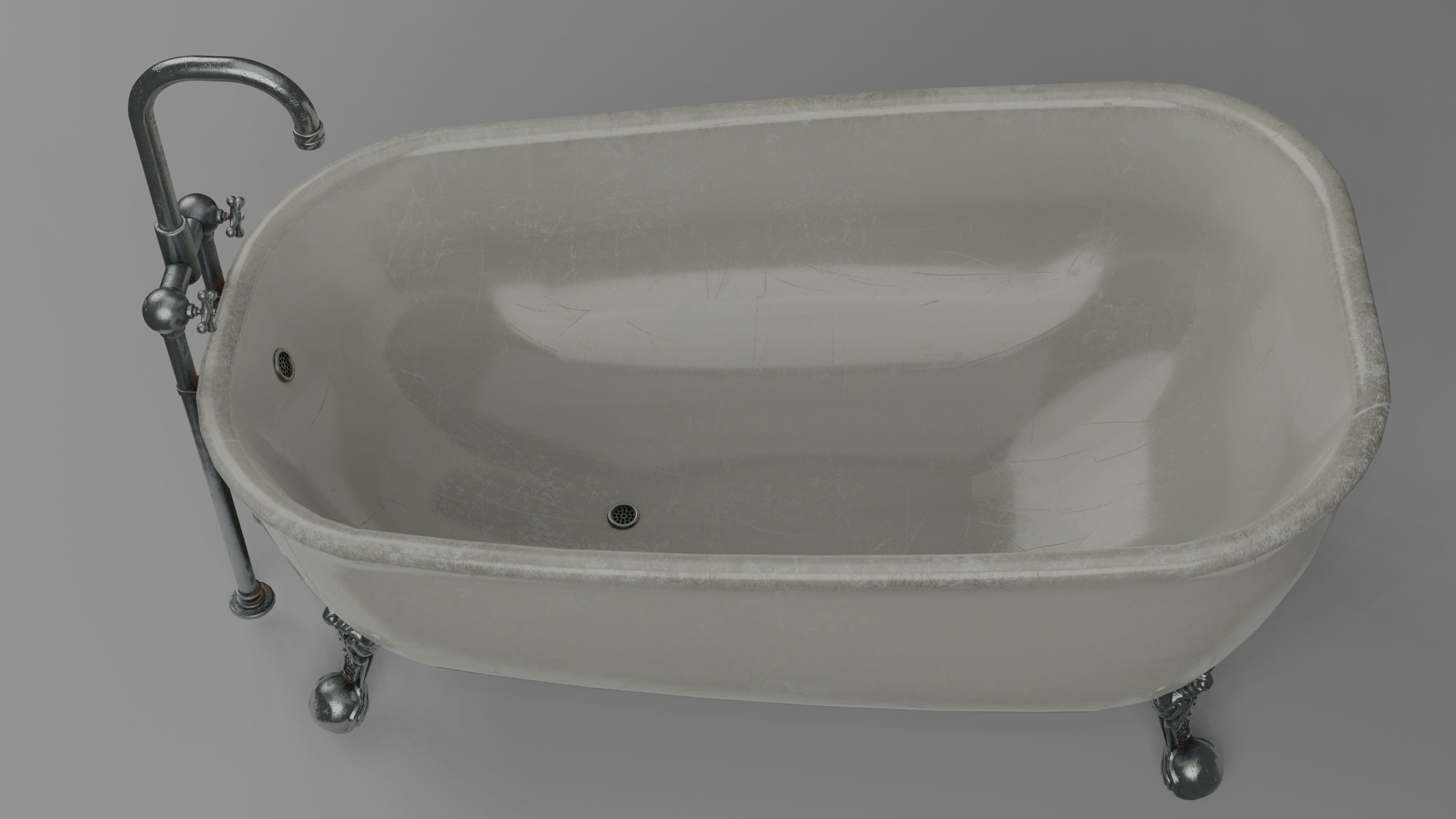 Bathtub with 2 finishing - old and clean Low-poly 3D model_8