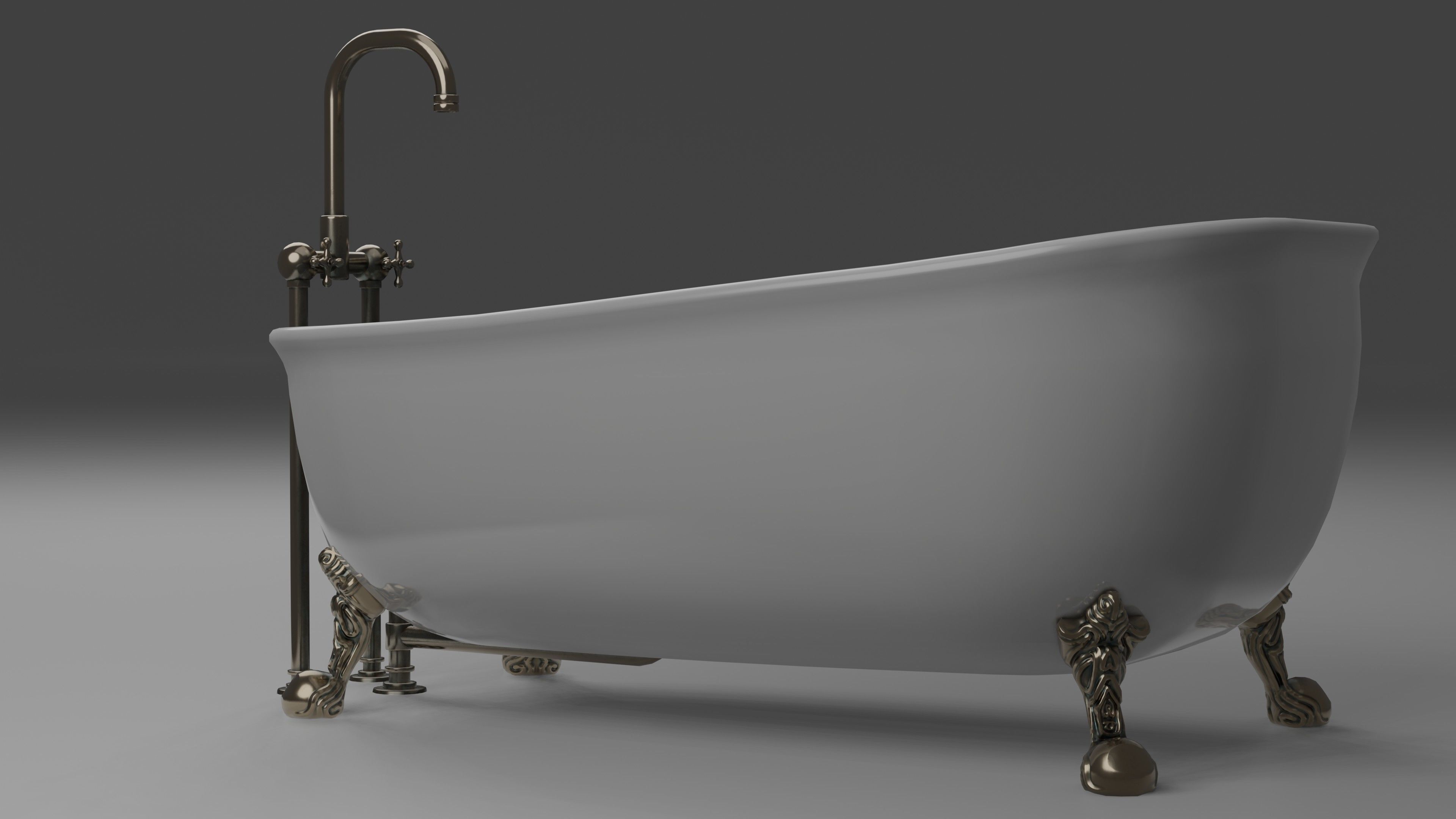 Bathtub with 2 finishing - old and clean Low-poly 3D model_7