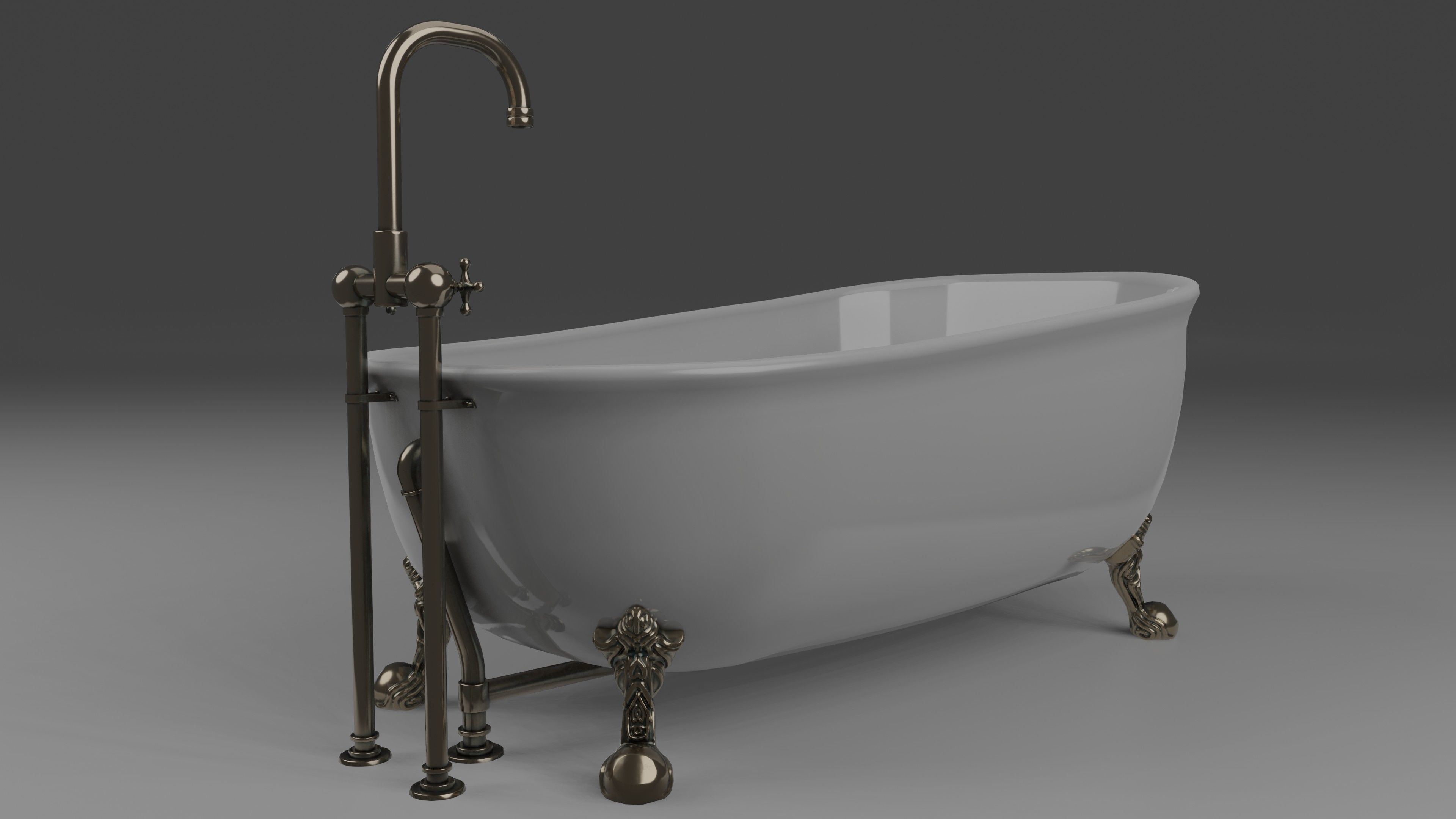 Bathtub with 2 finishing - old and clean Low-poly 3D model_3