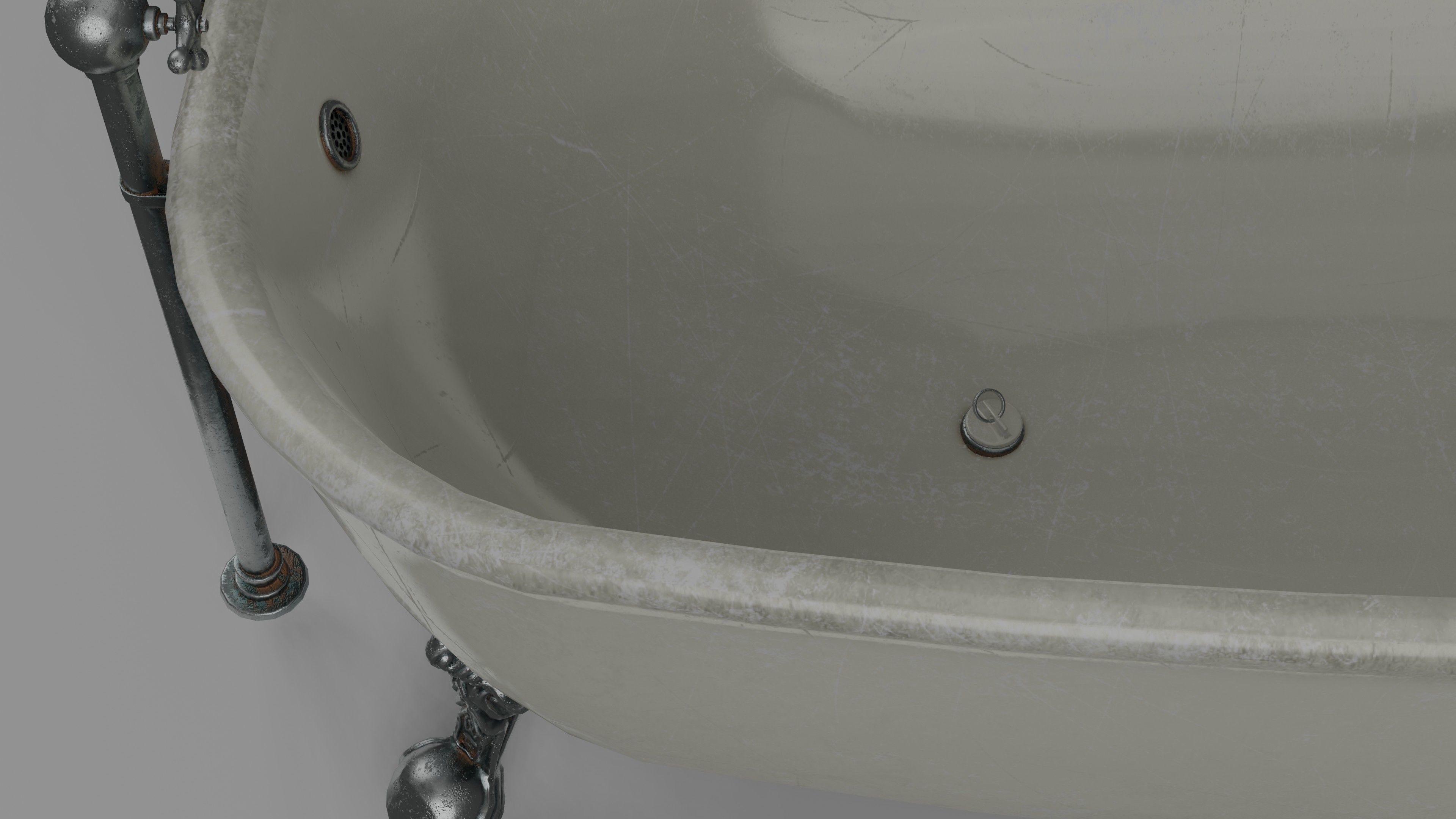 Bathtub with 2 finishing - old and clean Low-poly 3D model_10