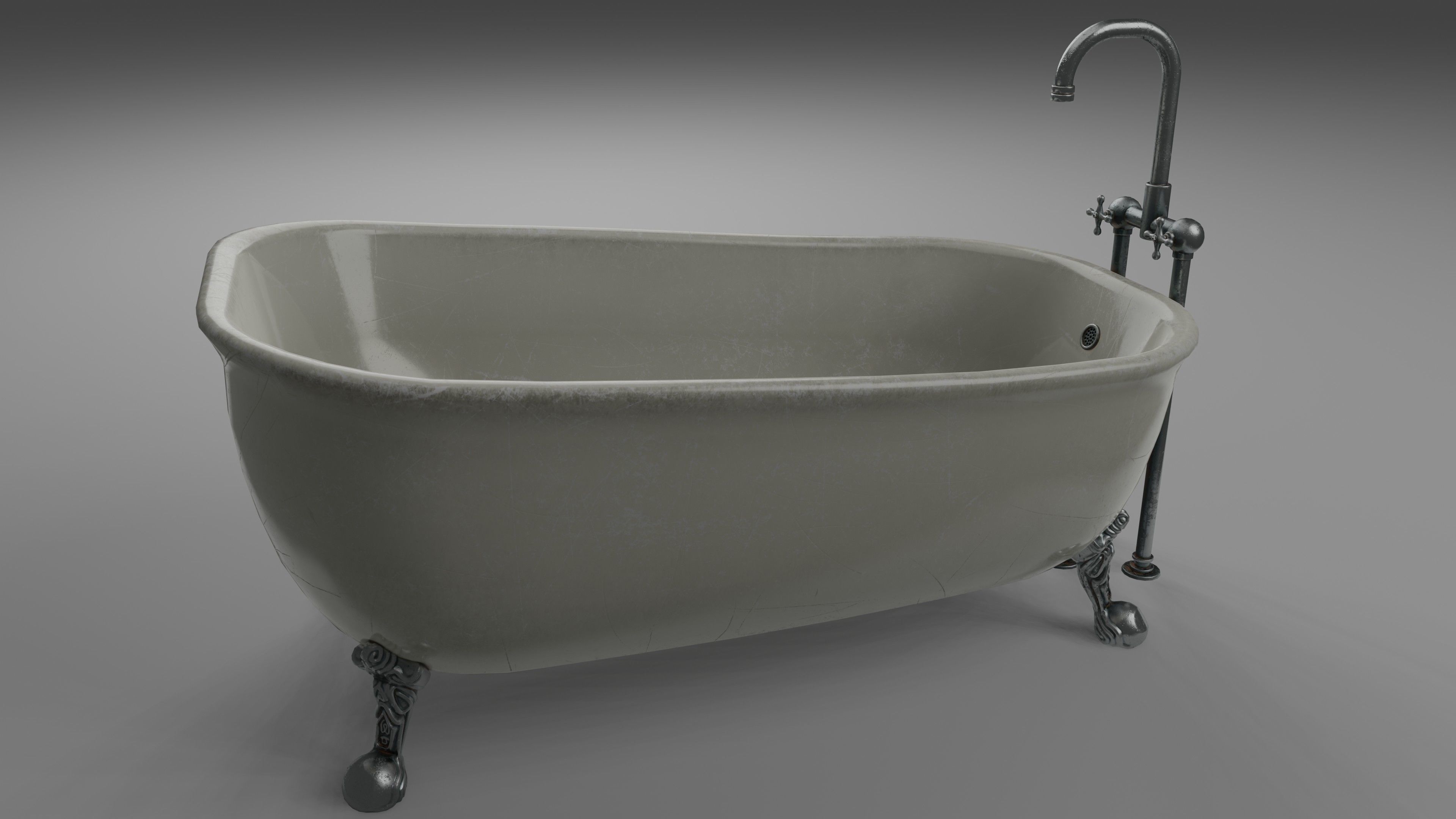Bathtub with 2 finishing - old and clean Low-poly 3D model_4