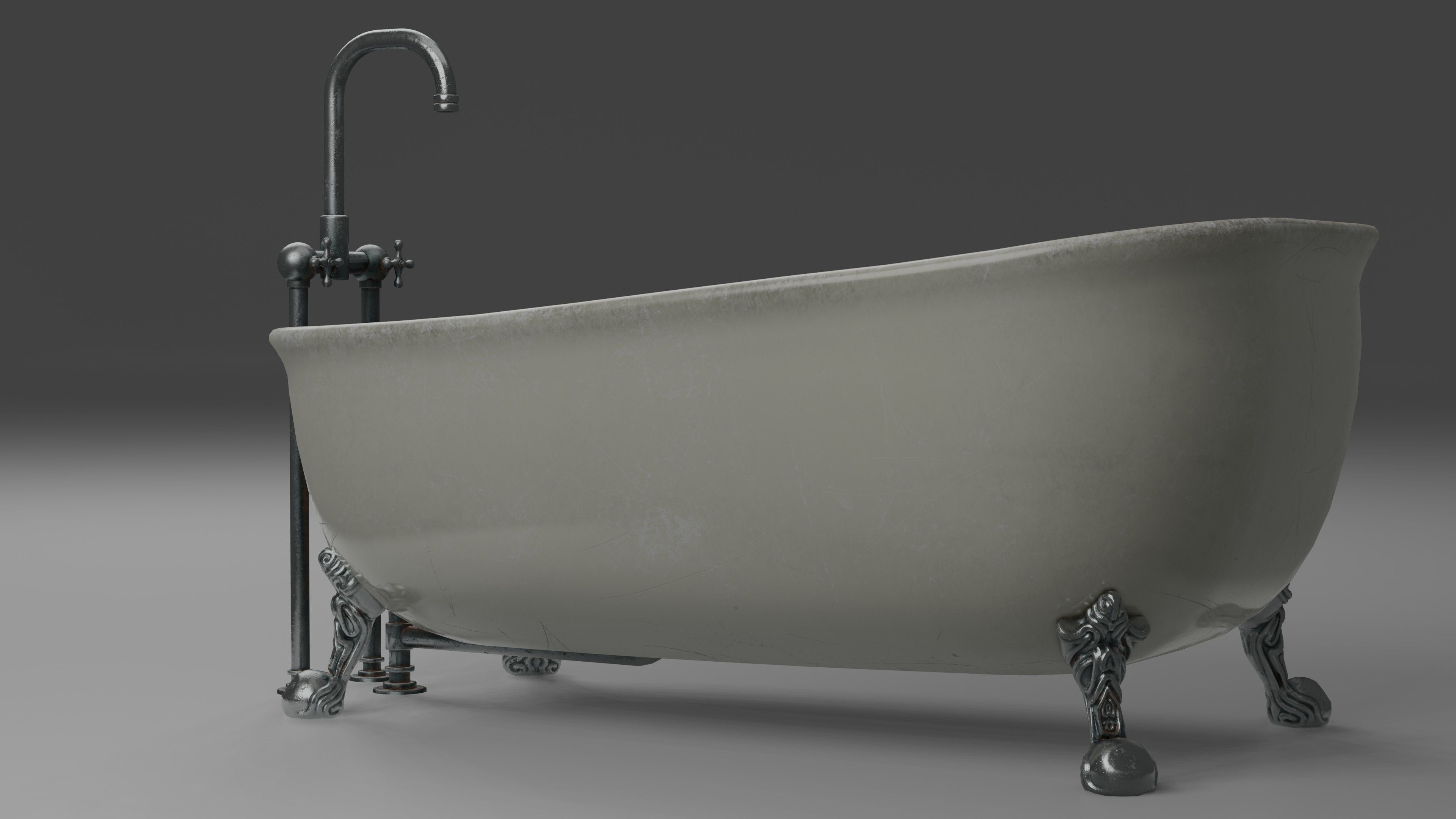 Bathtub with 2 finishing - old and clean Low-poly 3D model_6