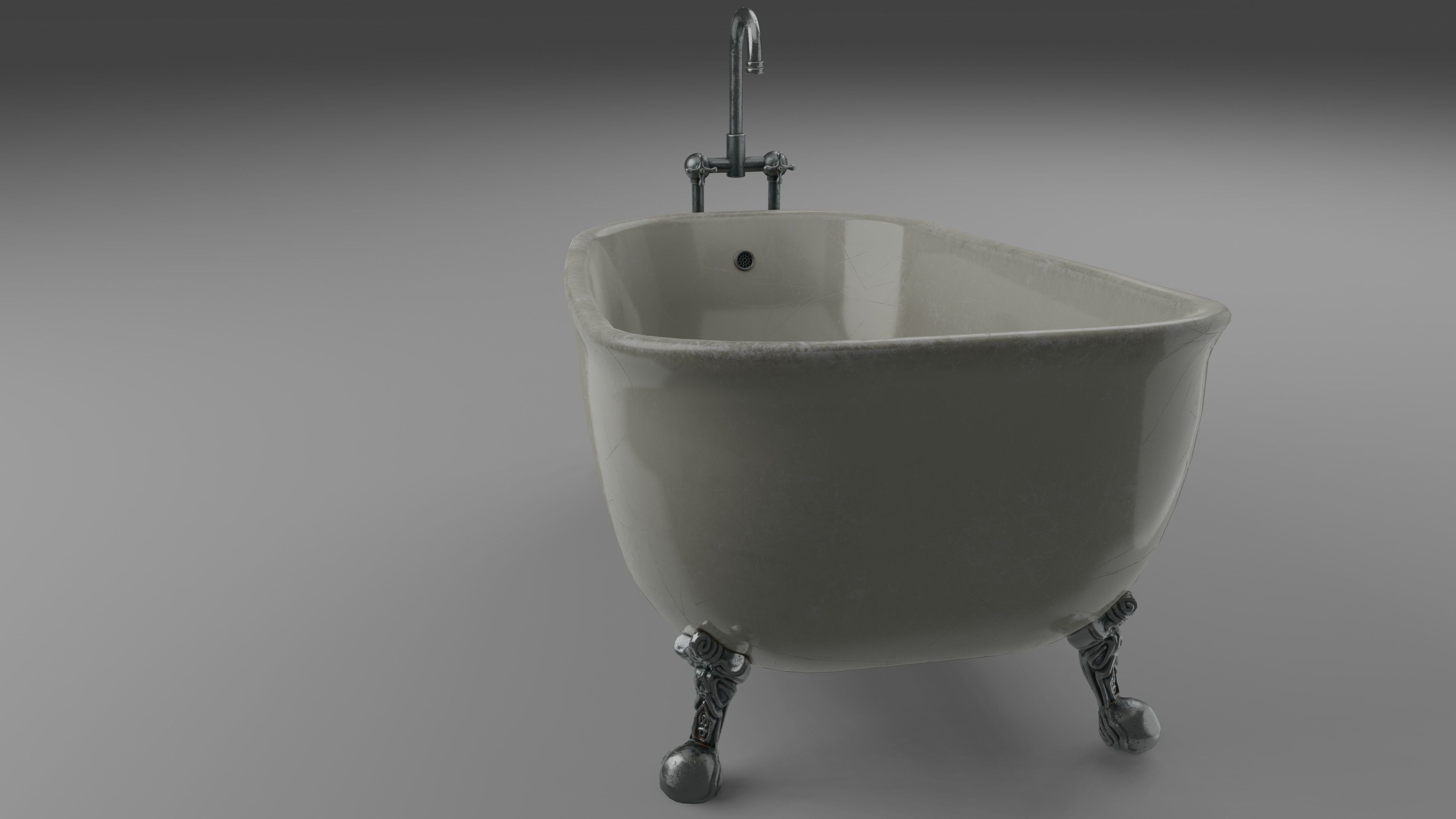 Bathtub with 2 finishing - old and clean Low-poly 3D model_20